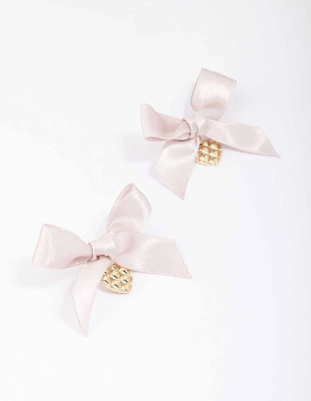 Large Gold Earrings-Pink & Gold Textured Bow Heart Earrings