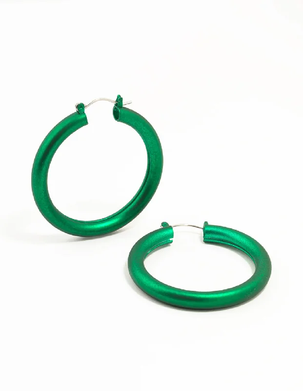 Custom Silver Earrings-Green Silver Pearlised Hoop Earrings