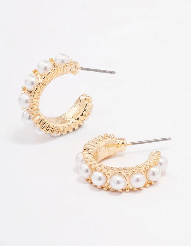 Elegant Stud Earrings-Gold Encased Pearl Hoop Earrings