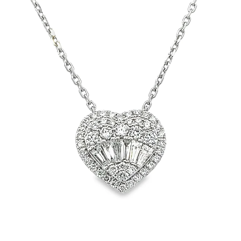 Dainty Crystal Necklace-Round & Baguette Diamond Heart Necklace