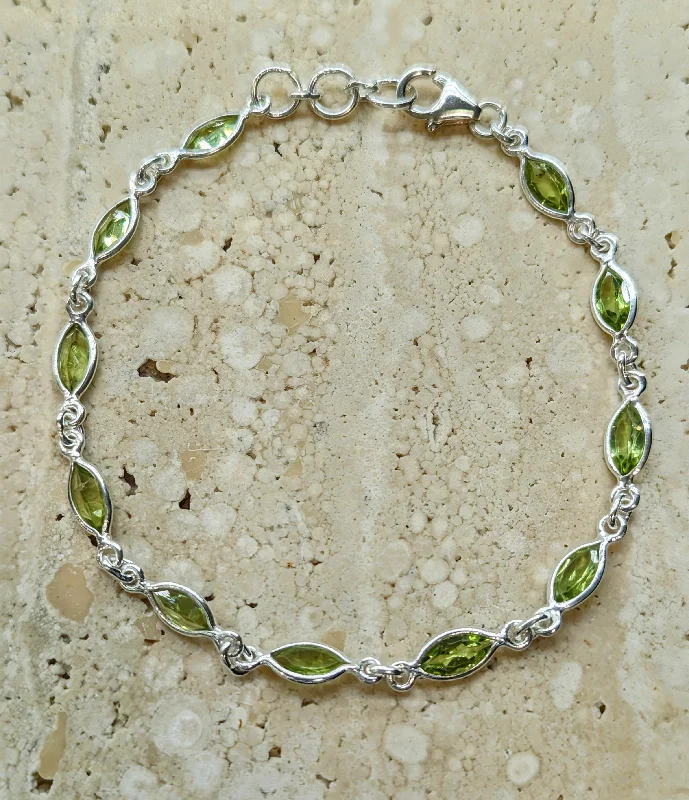 Custom Friendship Bracelet for Best Friend-Sterling Silver Multi-Stone Marquise Peridot Facet Bracelet