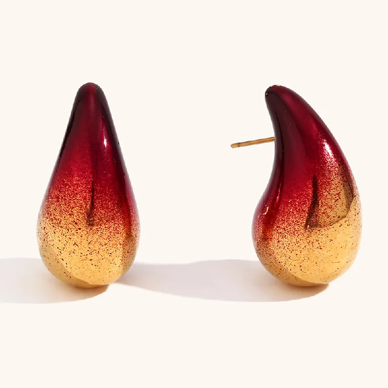 Paint Painting Water Drop Earrings-Golden Red