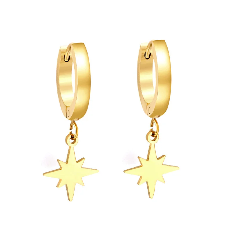 1 Pair Fashion Star Stainless Steel Star Plating Hollow Out Drop Earrings