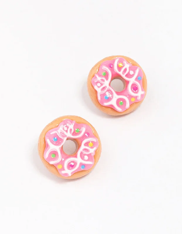 Gold Chain Earrings-Pink Doughnut Stud Earrings