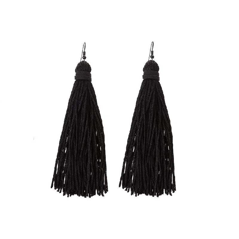 Antique Gold Earrings-Black Tassel Earrings