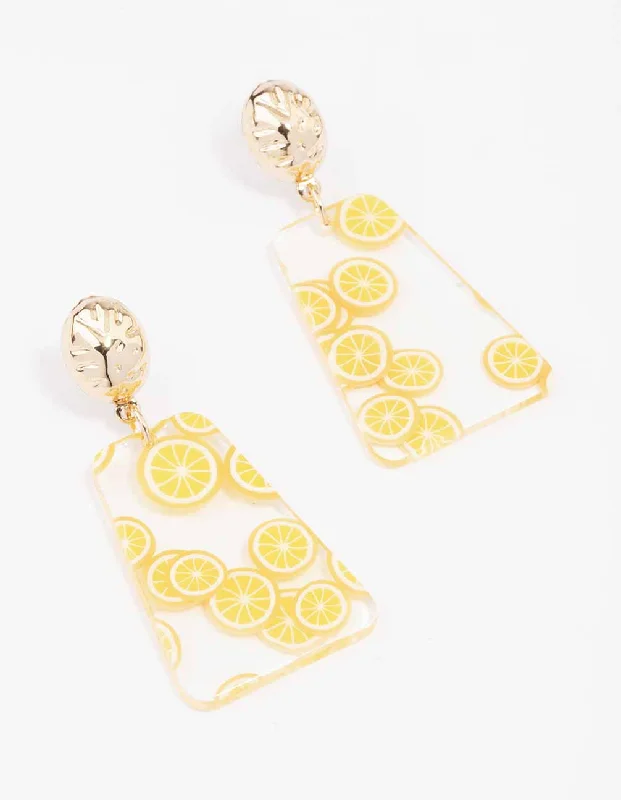 Cute Heart Earrings-Yellow Textured Lemon Drop Earrings