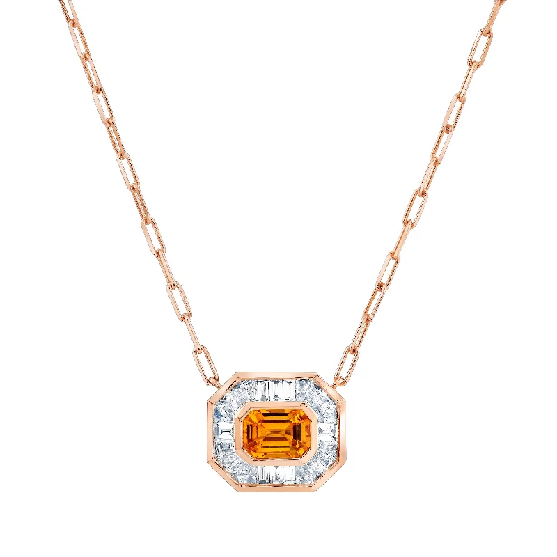 Designer Silver Necklace-YELLOW SAPPHIRE & DIAMOND HALO MINI DECO LINK PENDANT