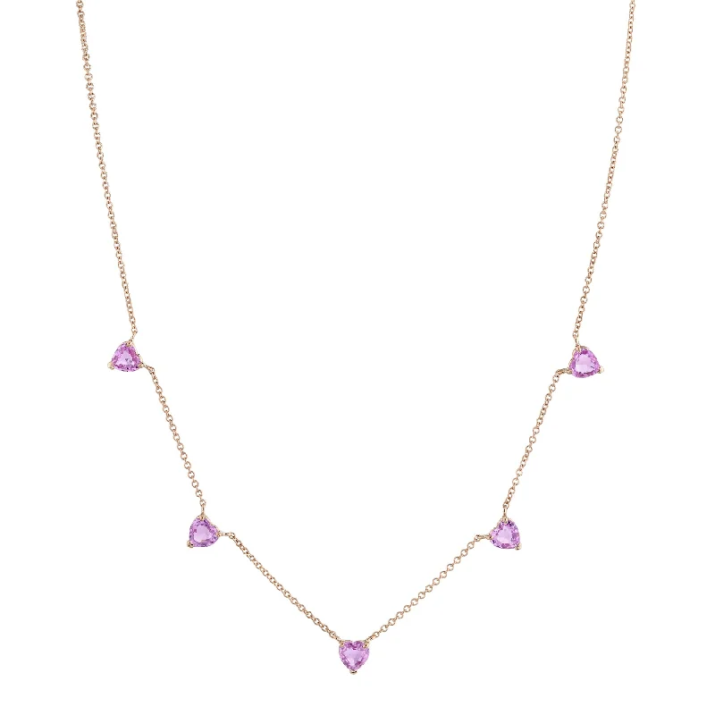 Rose Gold Chain Necklace-PINK SAPPHIRE 5 HEART NECKLACE