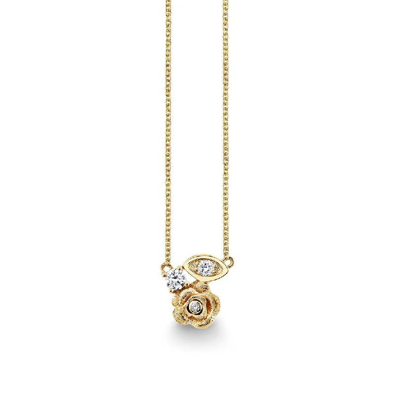 Simple Rope Necklace-Gold & Diamond Large Marquise Eye Rose Necklace