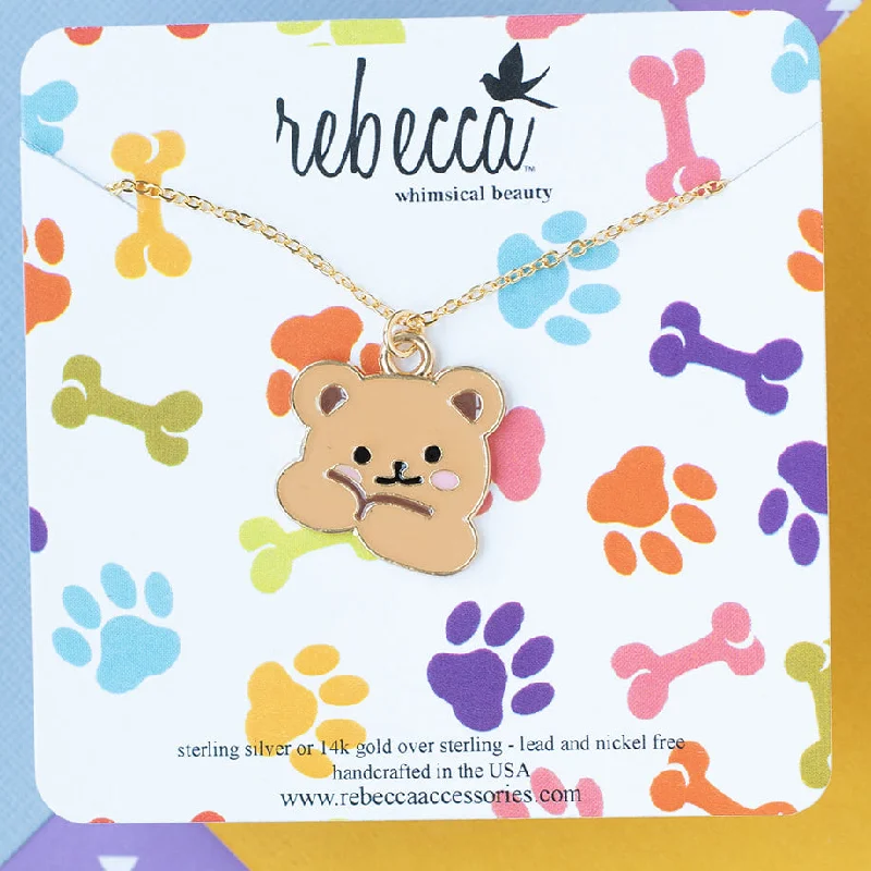 Custom Gemstone Pendant Necklace-Teddy Enamel Charm Necklace Children's Jewelry