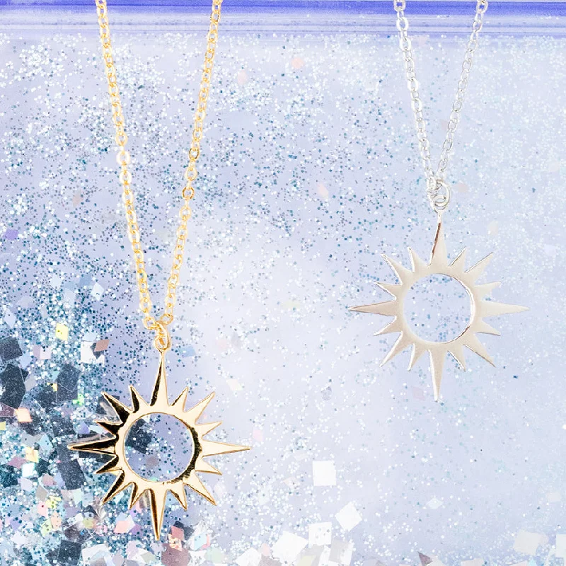 Sapphire Pendant Necklace-Sun Burst Large Charm Necklace