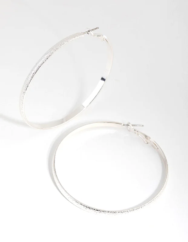 Elegant Wedding Earrings-Silver Brushed 55mm Textured Hoop Earrings