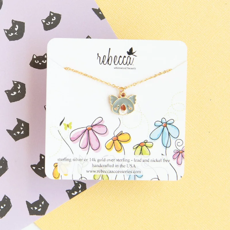 Double Gemstone Necklace-Koala Enamel Charm Necklace Children’s Jewelry