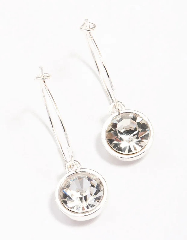 Natural Stone Earrings-Silver Circle Encased Diamante Hoop Earrings