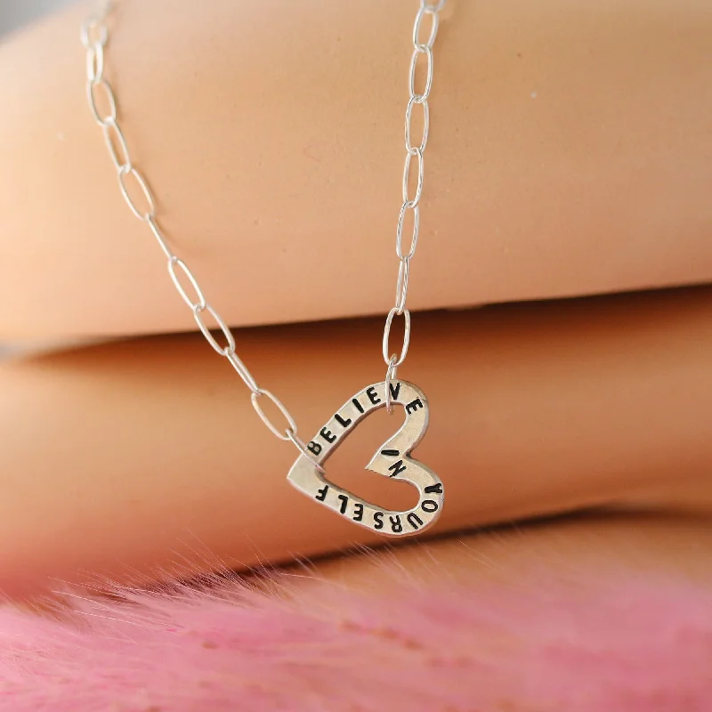 Silver Pendant with Diamonds-LITTLE LOVE NOTES NECKLACE